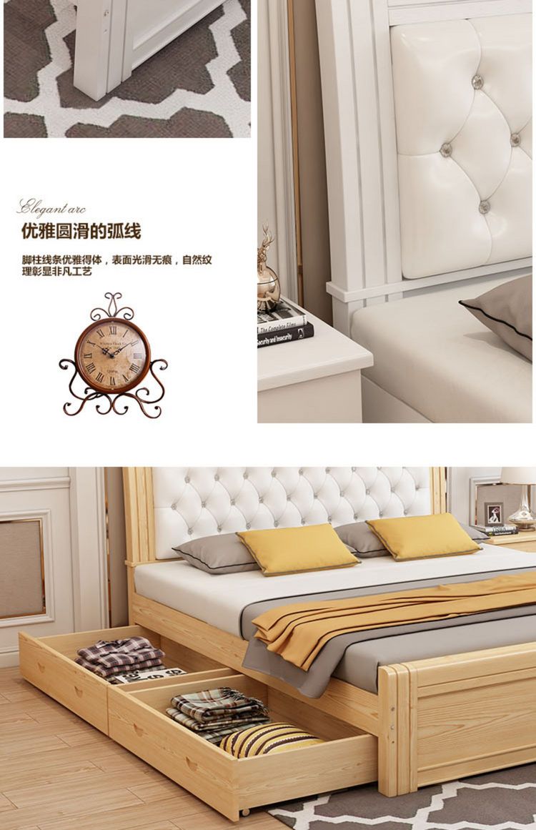Giường gỗ rắn giường đôi hiện đại đơn giản 1,8 mét kinh tế 1,2 thông gói mềm giường 1,5 mét phòng ngủ chính giường đơn - Giường