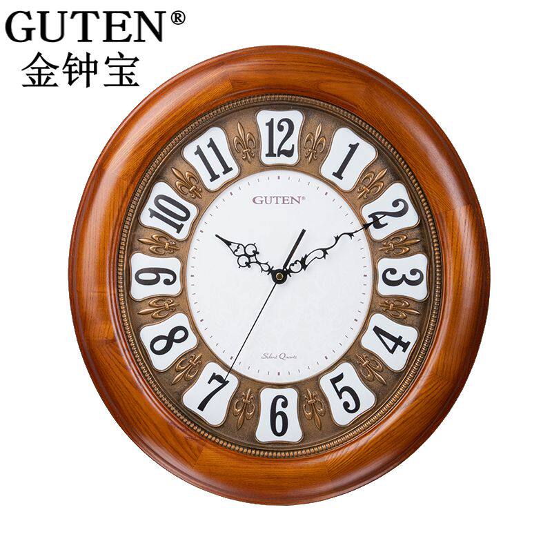 Golden Bell oval large solid wood wall clock European style retro living room clock table Bedroom creative mute quartz clock