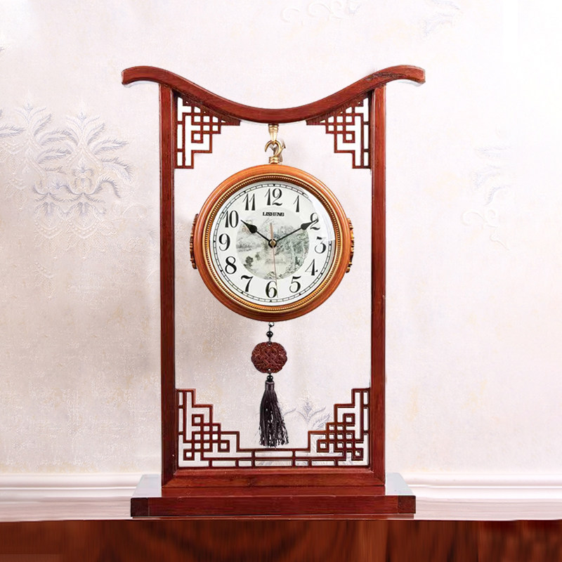 New Chinese Double Sided Living Room Solid Wood Silent Seat Bell Chinese Bedroom Vintage Large Home Double Sided Clock