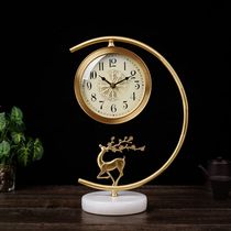 New Chinese style pure copper table clock living room desktop clock ornaments home fashion clock creative deer light luxury silent desk clock