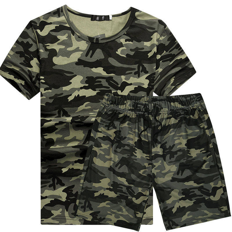 Cotton camouflage suit men's short sleeve T-shirt training military uniform summer thin wear-resistant breathable quick-drying set