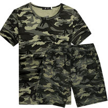 Cotton camouflage suit mens short sleeve T-shirt training military uniform summer thin wear-resistant breathable work clothes a set