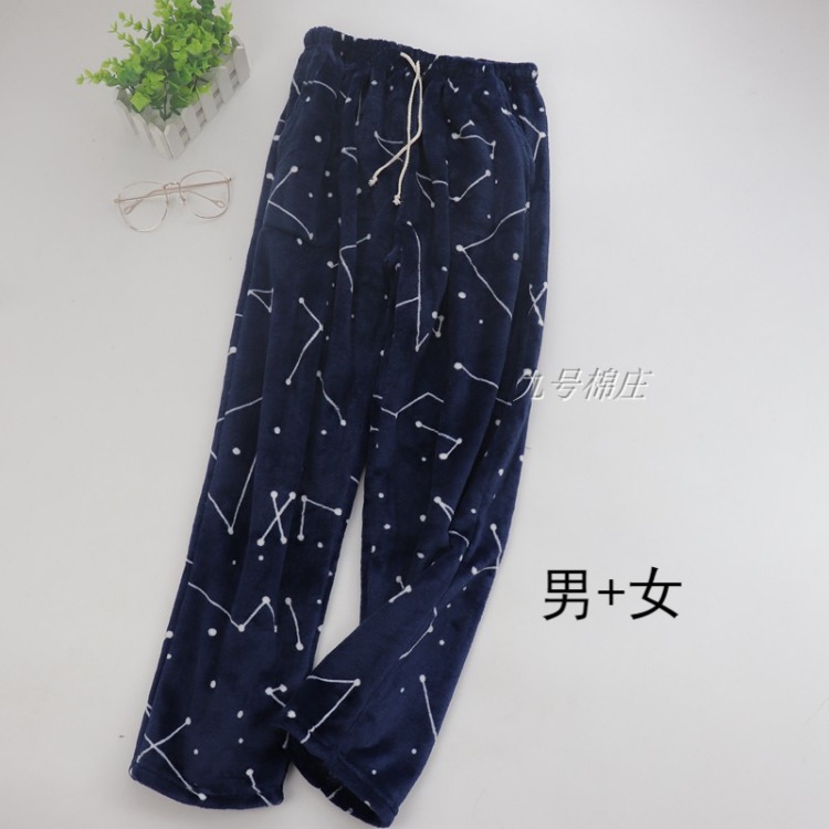 Mùa đông flannel pyjama phụ nữ san hô lông cừu nhà cặp vợ chồng kích thước lớn lỏng lẻo cộng với nhung dày chất béo quần nam hoạt hình dễ thương quần bò nữ