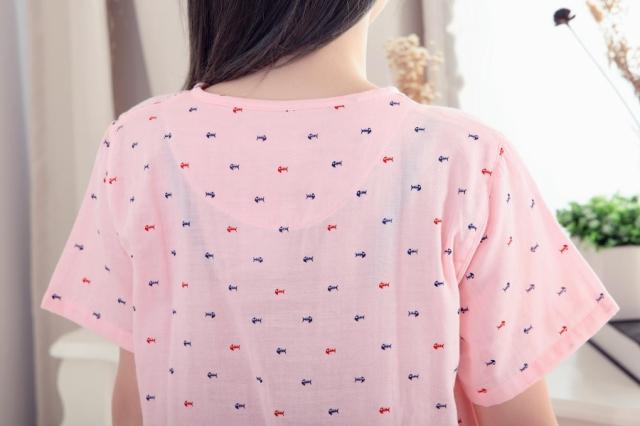 Bông gạc đôi nightdress nữ ngắn tay mùa xuân và mùa hè phần mỏng cotton đồ ngủ phần dài dâu tây tươi hoa nhà ăn mặc