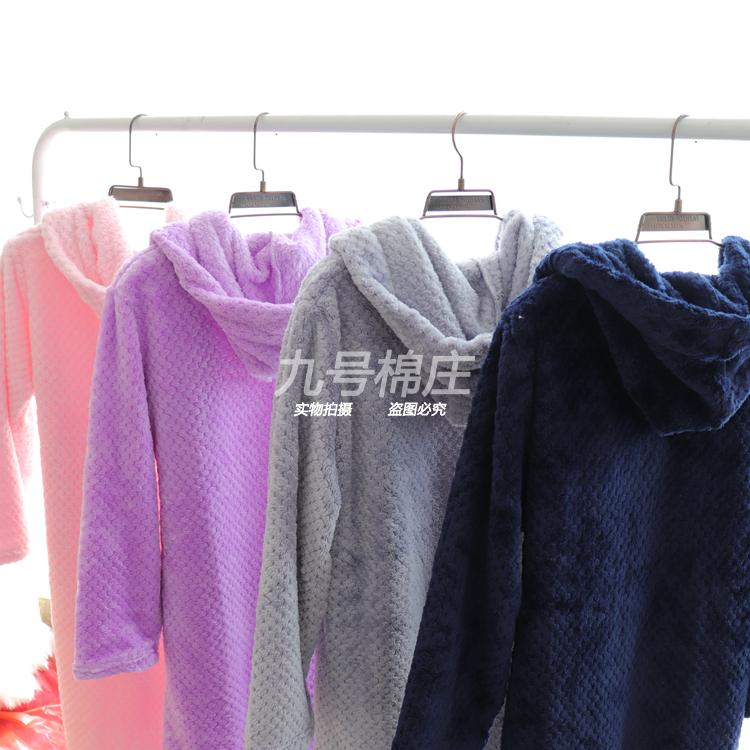 Áo choàng mùa thu và mùa đông nữ flannel trùm đầu áo choàng nhung san hô những người yêu thích áo choàng nhà nam áo len nam áo ngủ dày phần dài đồ pijama nam