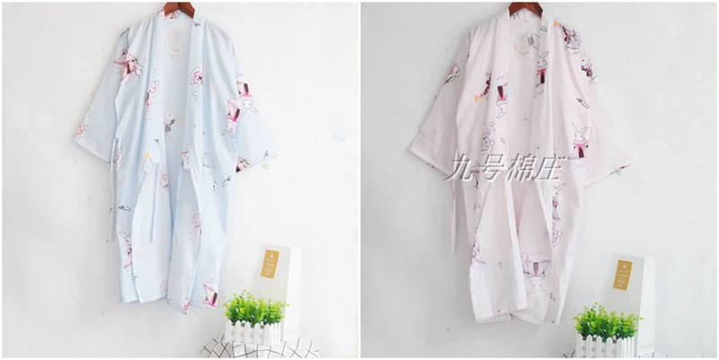 Cặp đôi mùa hè cotton đôi gạc áo ngủ cardigan yukata Nhật Bản và áo ngủ nữ gió áo choàng nam kích thước lớn hoa áo ngủ nữ