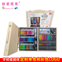 Girl drawing tool raw wood color 150 wooden box gift set watercolor Pen art set painting tool learning logo