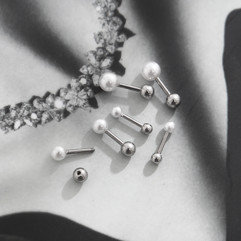 South Korean minimalist size pearl screw buckle ear needle medical non-fading titanium steel earring earring anti-allergy ear