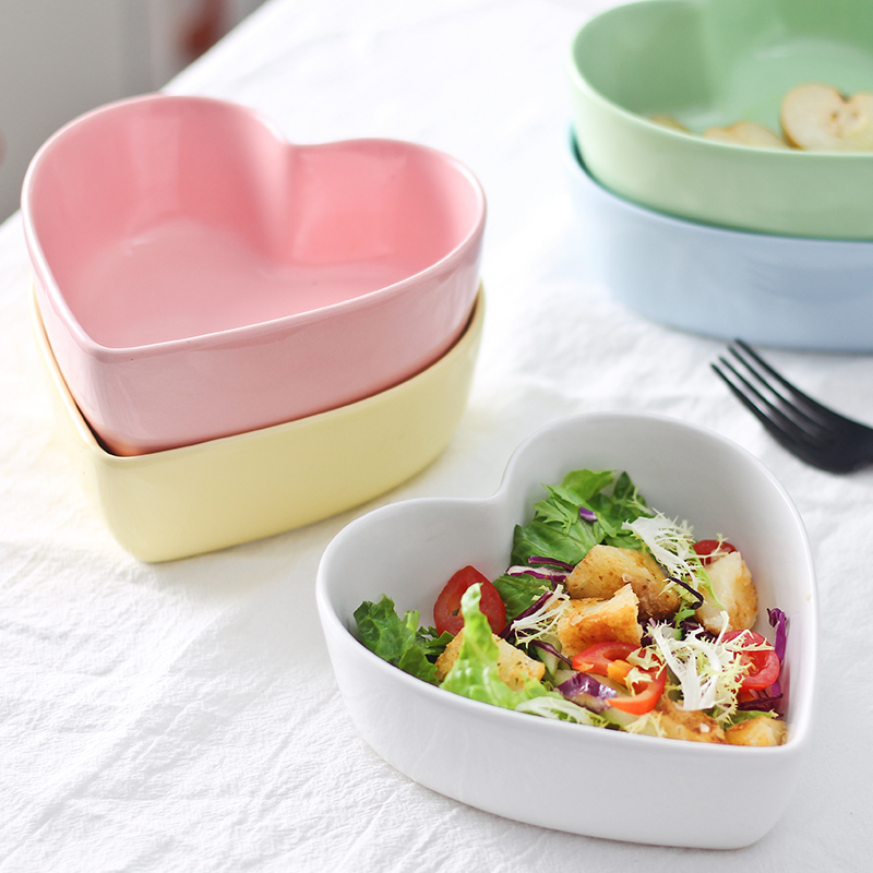 Heart-Shaped Bowl, Heart-Shaped Ceramic Bowl, Steamed Egg Bowl, Candy-Colored Dessert Salad Bowl, Cute Cake Snack Bowl, Oven Baking Bowl
