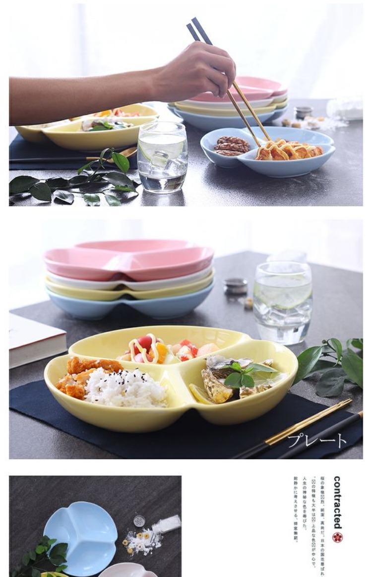 Bộ đồ ăn gia đình Nhật Bản tấm lưới sáng tạo phân vùng gốm tấm tấm hộ gia đình tấm ba tấm tấm ăn tối tấm ăn sáng dĩa trắng