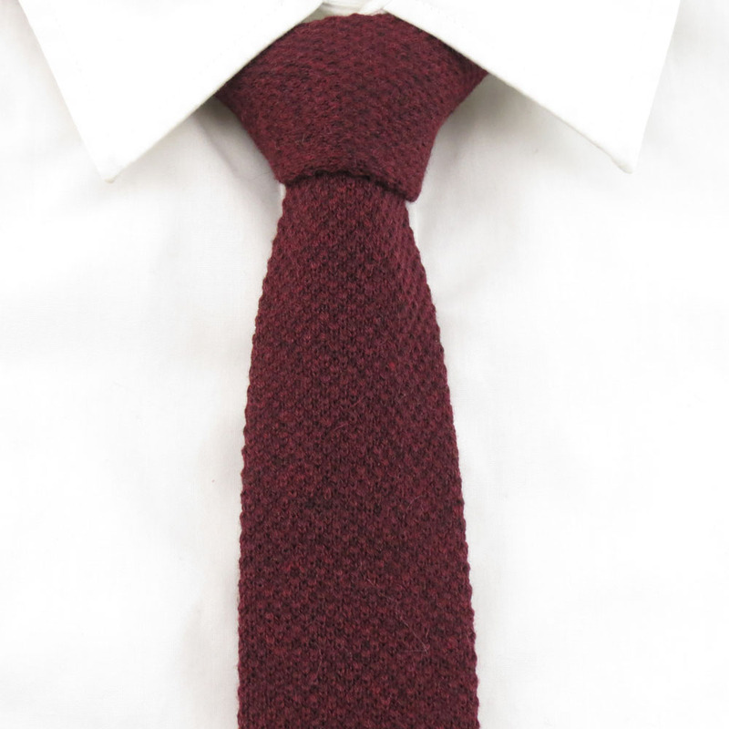 Burgundy Tie Men's 5cm Wool Knitted Tie Korean Style Flat Head Narrow Tie Gift Box Tie Burgundy Tie Men's 5cm Wool Knitted Tie Korean Style Flat Head Narrow Tie Gift Box Tie
