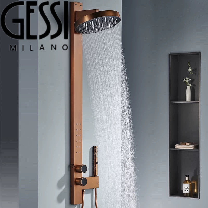 Italian Gessi Exposed Shower Head, All-Copper Rose Gold Waist Spray Shower Head, Artistic Bathroom Booster