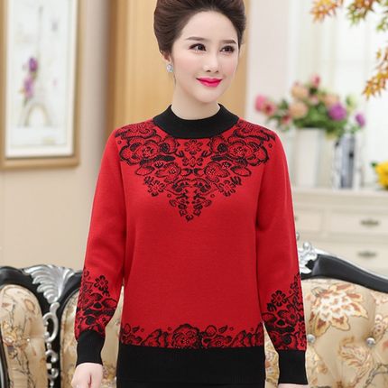 秋装妈妈50秋冬30岁40中年人女式中领羊毛衣