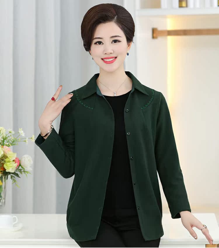 Áo sơ mi dài tay cho mẹ mùa thu Áo len đan cho nữ tuổi trung niên Áo sơ mi nữ trung niên mẫu váy cho người trung tuổi