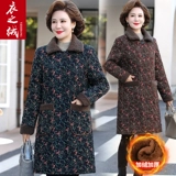 Длинный пуховик для матери, утепленная осенняя демисезонная куртка, в западном стиле, для среднего возраста, цветочный принт