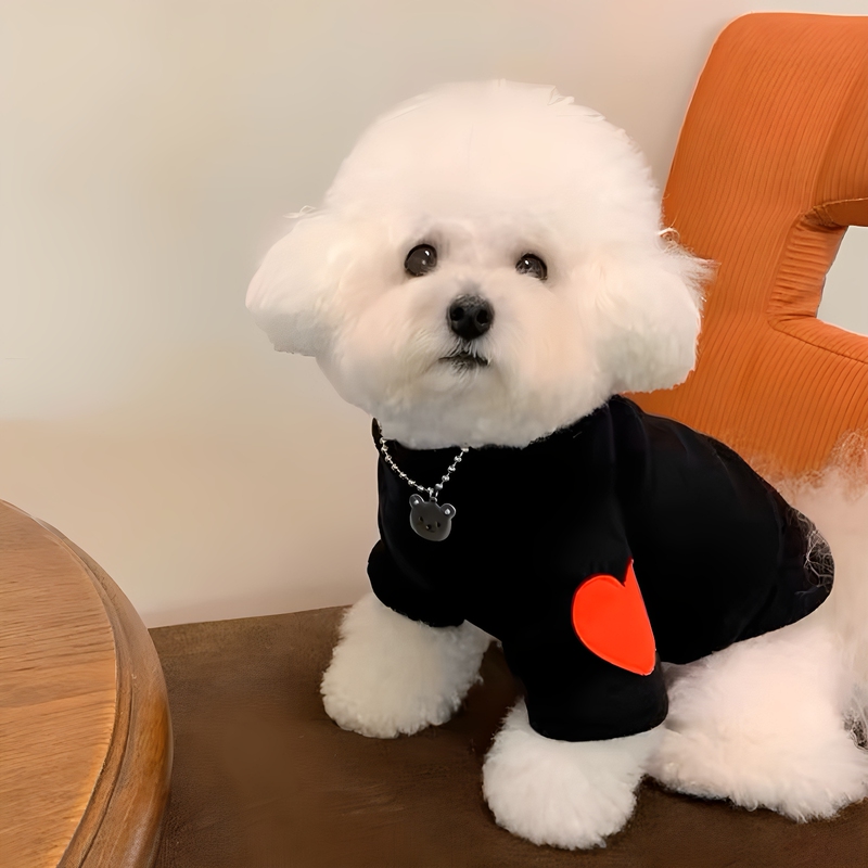 Autumn Dog Heart-Shaped Warm Sweatshirt Pet Clothes for Teddy, Bichon, Pomeranian, Small Dogs and Cats, Base Layer Shirt