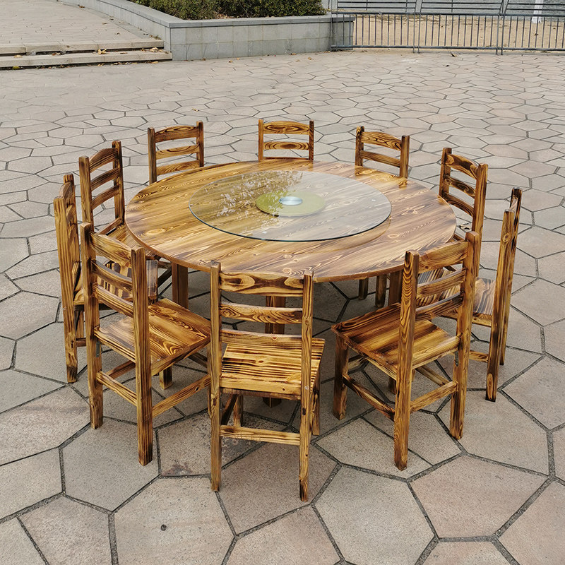 Charcoal-burning solid wood food stalls Round table Square table Hotel Farm house Farm snack fast food restaurant Economic commercial large round table
