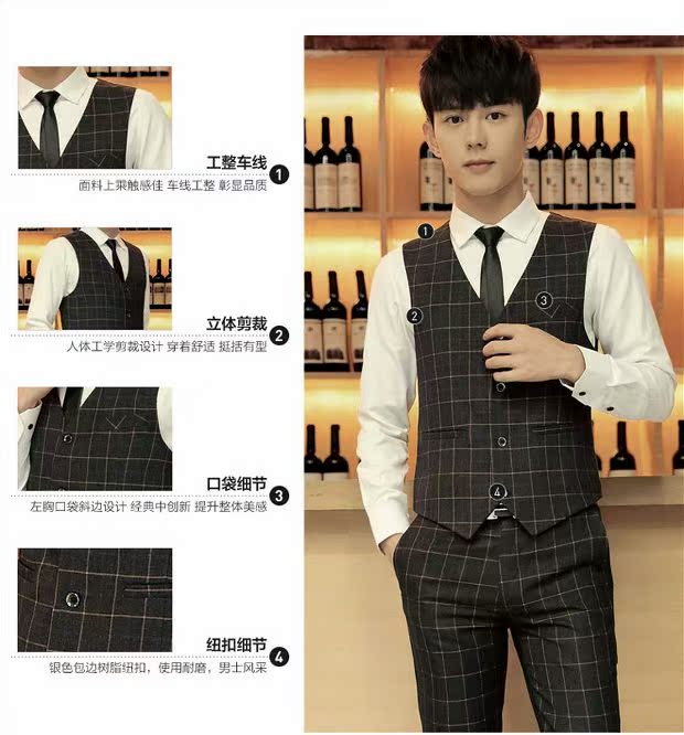 Playboy kẻ sọc giản dị bộ đồ cưới ba mảnh chú rể váy cưới Slim Anh triều nhỏ phù hợp với nam quần áo nam 