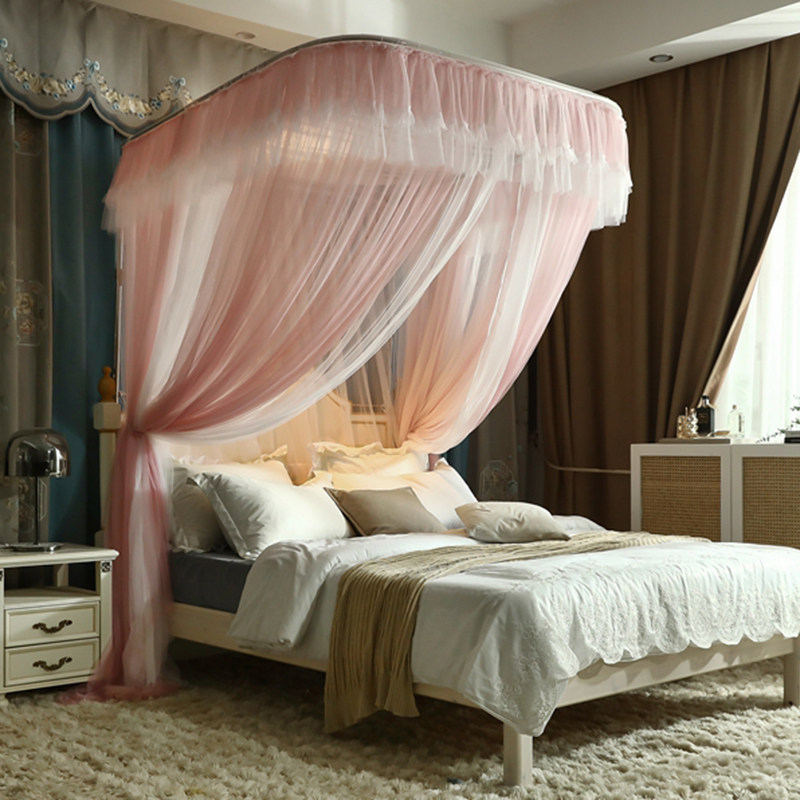 Premium sense princess style U-shaped telescopic mosquito net summer new simple three-door double-layer mesh encryption thickened 1.5