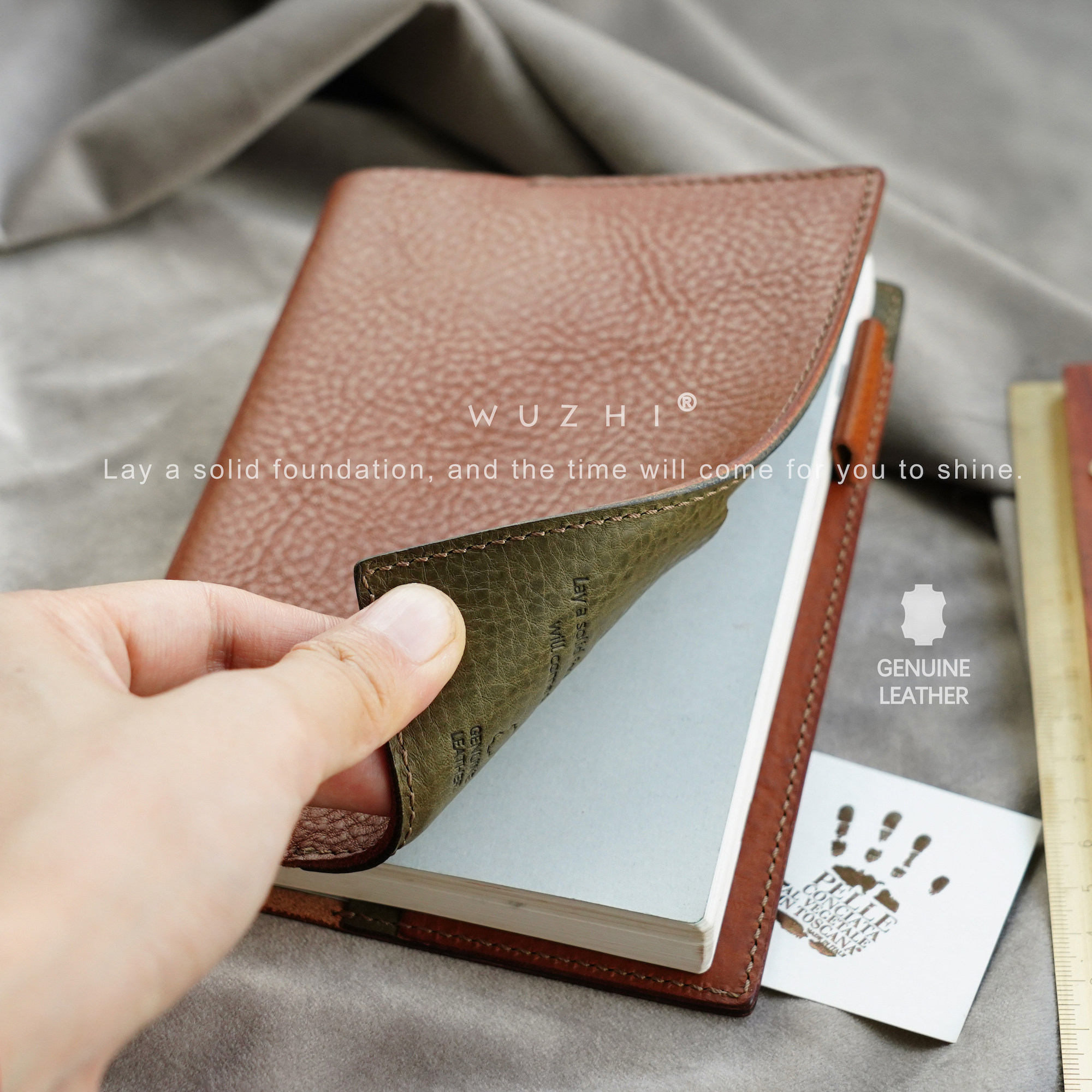 WUZHI ® thickened bookcoat A6 A5 handledge for the year 5 Italian cow skin Mbox