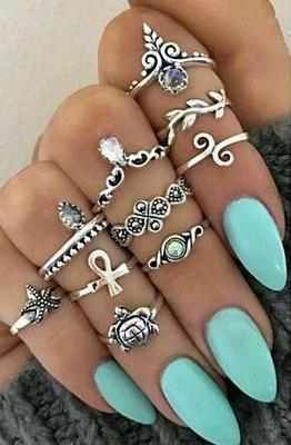 Thời trang châu Âu và Mỹ phong cách retro cá tính đuôi vòng phóng đại chạm khắc bộ nhẫn kết hợp ngón trỏ nhẫn nhẫn nữ thiết lập nhẫn cặp