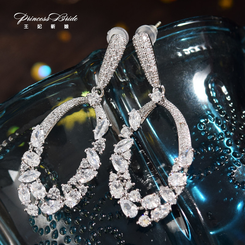 S925 Silver Needle Zircon Stone Super Shiny Ear Pendant Women Earrings Pendant bride Wedding Ornaments Earrings Wedding Dresses Wedding Dresses