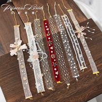 Korean bridal wedding necklace Super Xian Sen female hair band dual-use crystal mesh necklace Clavicle chain Wedding jewelry