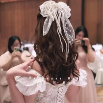 New pearl bow hair accessories wild beautiful veil jewelry Bridal wedding headdress Wedding evening dress accessories