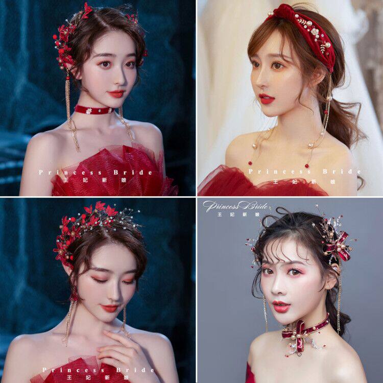 Red bridal headwear 2022 new Chinese style hairpin toast dress wedding dress dinner hair accessories super fairy accessories