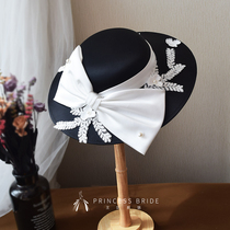 French light luxury wedding hat 2021 new black and white Hepburn style quality dress bridal photo travel vintage