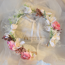 Bridal Senteal Flowers Ring Super Fairy Fairy Head Flower Hair Stirrup Pink Tie Korean Fashion Photo Wedding Headwear
