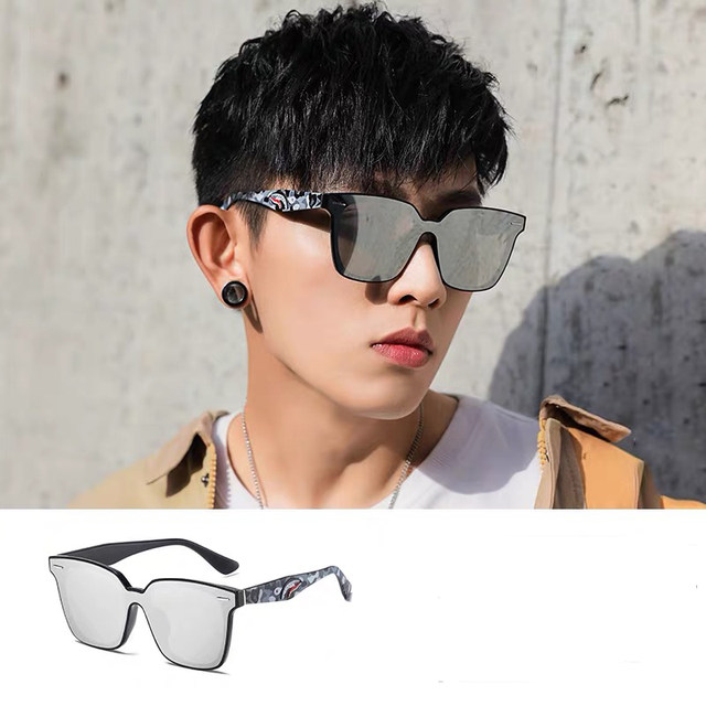 New Harajuku street fashion brand camouflage three-dimensional shark glass sunglasses men's large frame square sunglasses couple glass