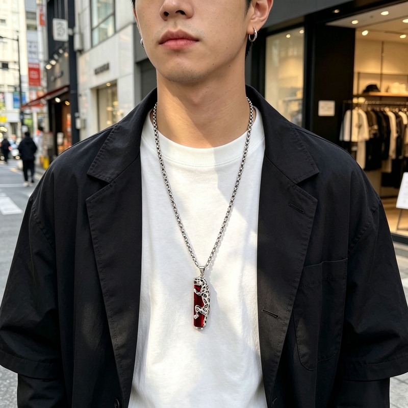 2025 New Cheetah Pillar Pendant Necklace for Men, Trendy Hip-Hop Style, Student Personality Decoration, Long Sweater Chain