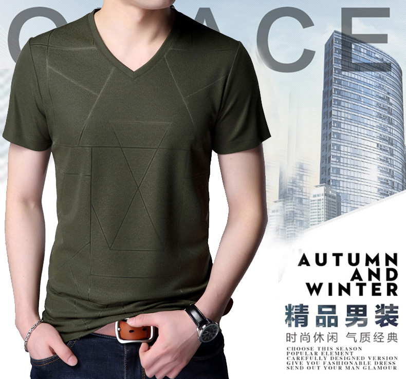 2018 new màu dài tay t-shirt nam trung niên cha với loose V-Cổ polo áo sơ mi giản dị dưới phần mỏng áo sơ mi