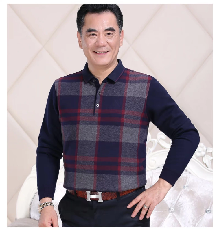 Đặc biệt hàng ngày cha cộng với áo len nhung dày áo len nam trung niên giả hai cổ áo trung niên nam
