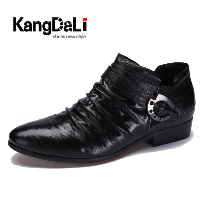 Condali new style business positive dress leather shoes men genuine leather Korean version buckle hair stylist shoes Inlen pointed leather shoes wave