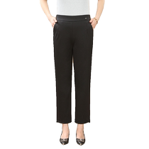 Mrs. Gans 2024 spring new style nine-point straight pants for middle-aged and elderly mothers modern style elastic high-waisted pants for small people