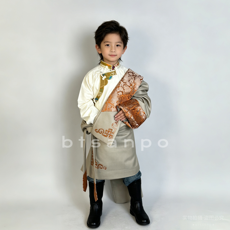 Children's Tibetan Clothing: New Style Boys' Tibetan Robe with Lapel Collar, Tibetan Ethnic Clothing, Tibetan-Style Clothing, Performance Outfit Children's Tibetan Clothing: New Style Boys' Tibetan Robe with Lapel Collar, Tibetan Ethnic Clothing, Tibetan-Style Clothing, Performance Outfit
