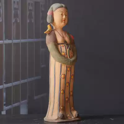 Superb antique ancient Tang Shi female figurines ornaments painting color pottery Fat Lady Lady figurine Chy bird collection Tang Sancai