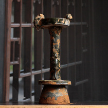 Han green glaze mouse lampstand ornaments antique lampstand oil lamp ornaments Chinese retro collection art old objects