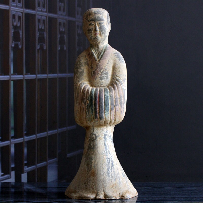 加彩人物俑　侍者　中国古陶　古玩 O1CN01WfLpzK2DetAayi6Fb_!!