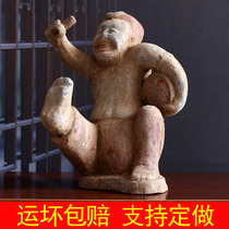 Antique pottery figurine ornaments drumming and rapping figurines pottery antique collections art Chinese-style home decorations soft furnishings