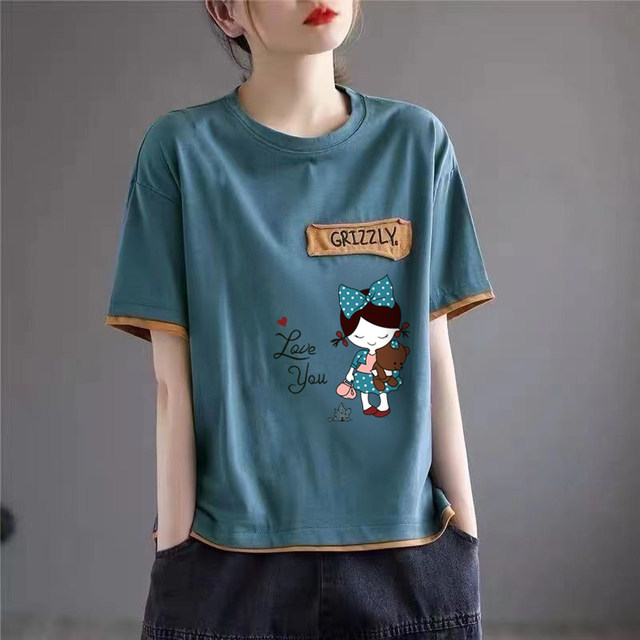 Pure cotton women's casual T-shirt summer loose slim top