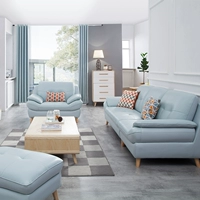 sofa da căn hộ nhỏ da bò da sofa góc màu xanh da phòng khách hiện đại nhỏ gọn ba Bắc Âu - Ghế sô pha sofa giường kéo