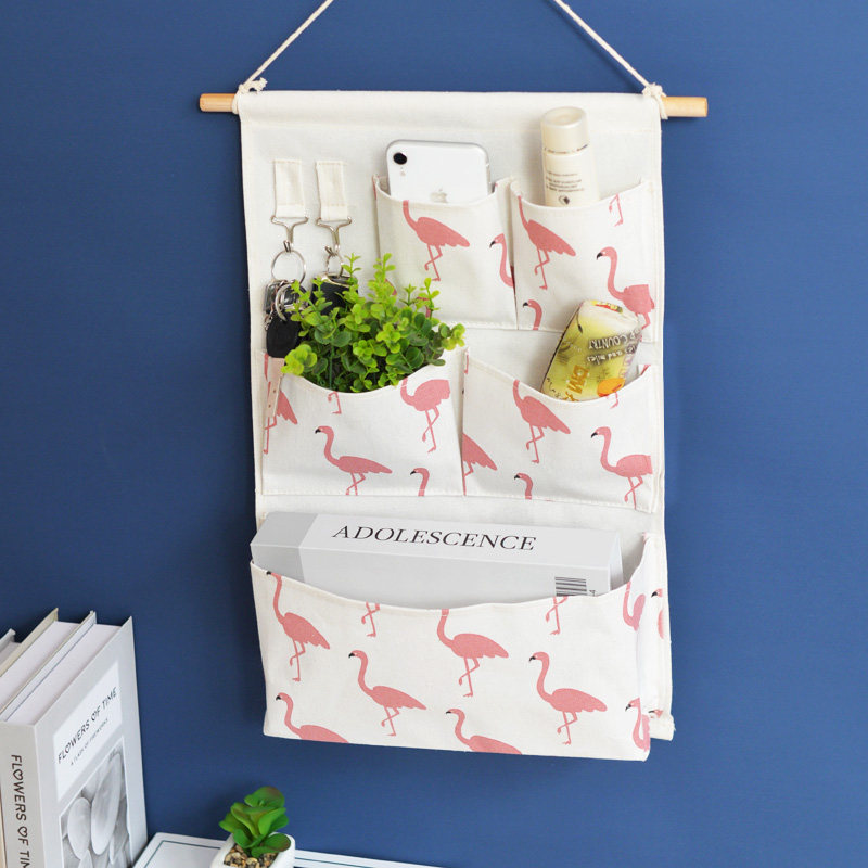 Fabric storage bag hanging bag wall-mounted wall-mounted cute hanging pocket mobile phone door behind the bedside storage bag dormitory artifact