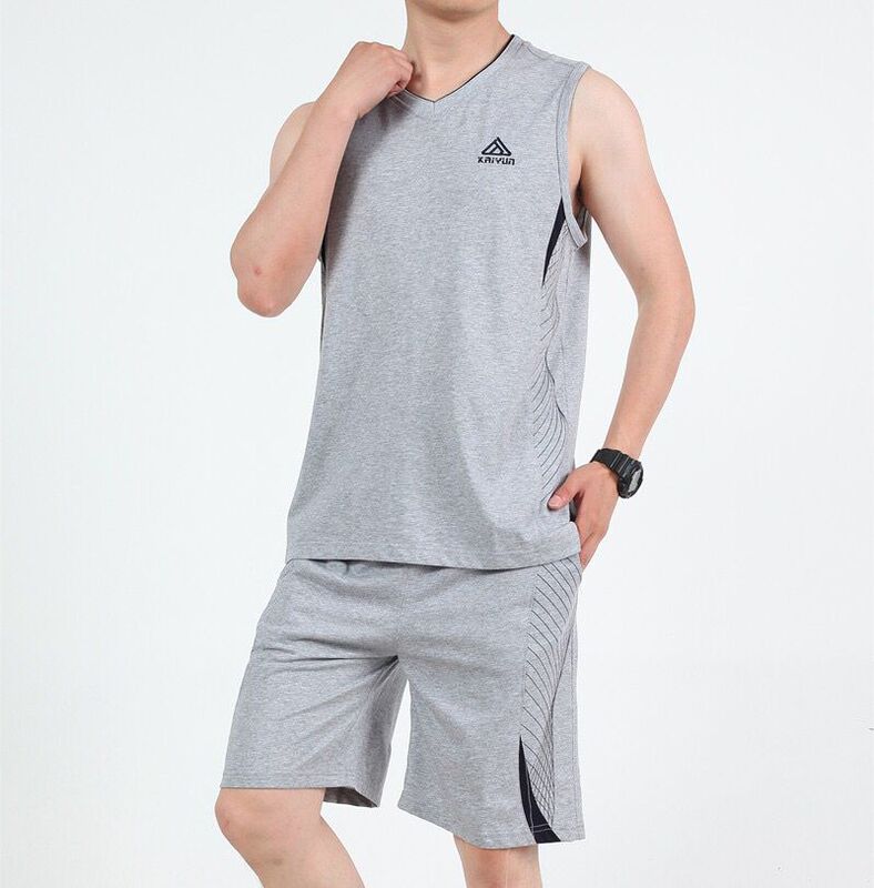 Sleeveless Vest T-Shirt Men's Sports Suit Pure Cotton Thin Loose Large Size Running Quick-Drying Jersey Basketball Uniform with Printing