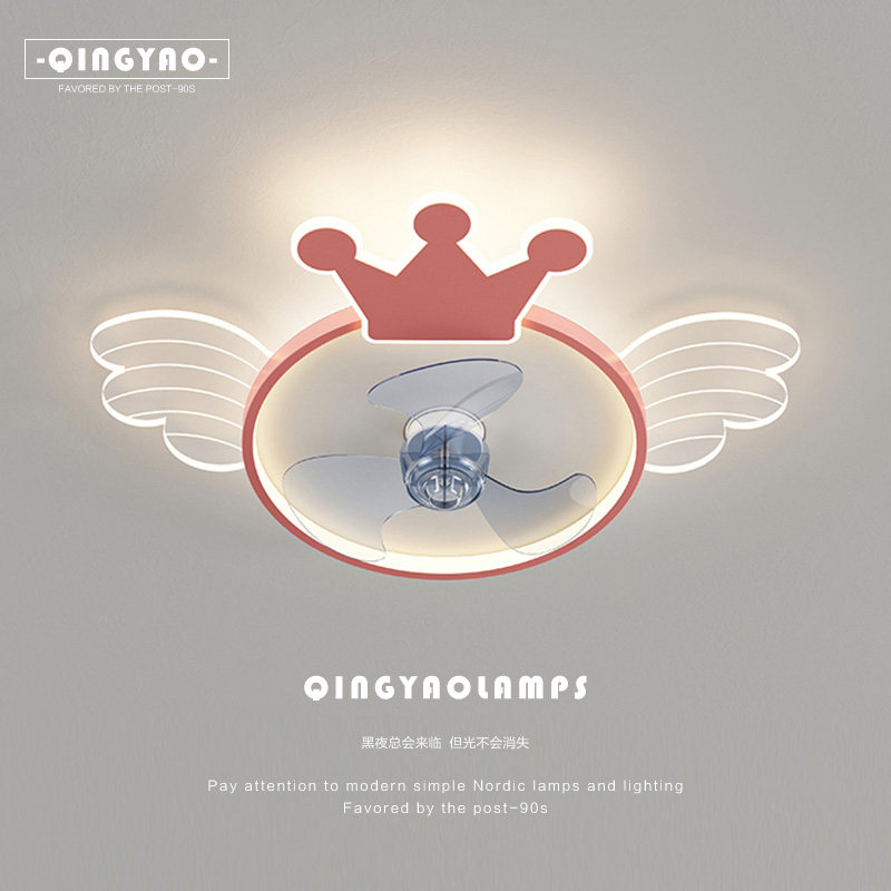 Children's bedroom Bedroom Suction Top Ins Nets Red Light Extravagant Crown Ceiling Fan Lights 2022 New Girl Princess Room Lamp