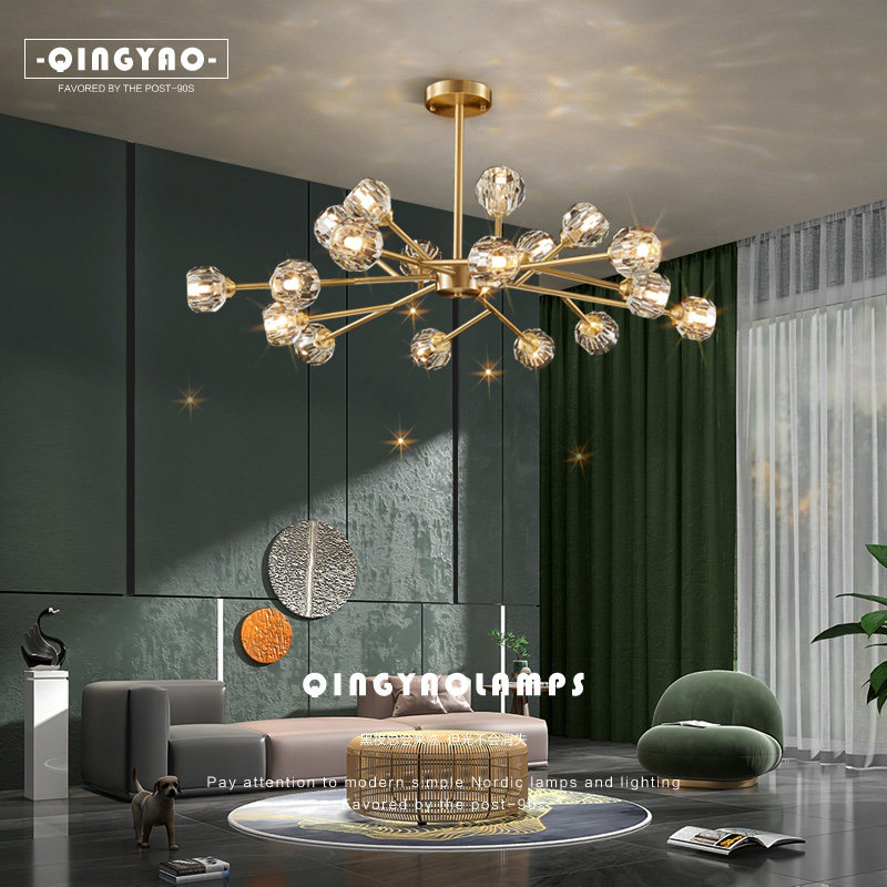 Chandelier post-modern simple high-end light luxury living room lamp dining room bedroom molecular lamps all copper crystal lighting net red