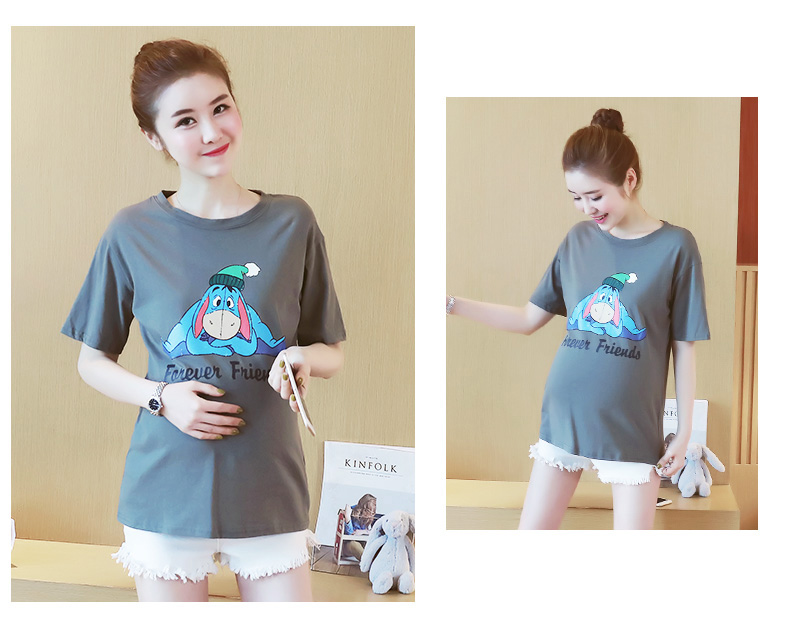 Thai sản mặc mùa xuân và mùa hè phụ nữ mang thai t-shirt nữ đoạn ngắn cotton phụ nữ mang thai ngắn tay áo sơ mi thời trang mô hình 2018 mùa hè mới