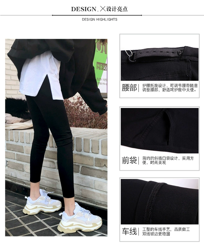 Quần bà bầu cộng với quần legging nhung nâng bụng quần mùa thu và mùa đông mẹ mặc quần đen chân quần bút chì quần mùa đông bán đồ bầu đẹp